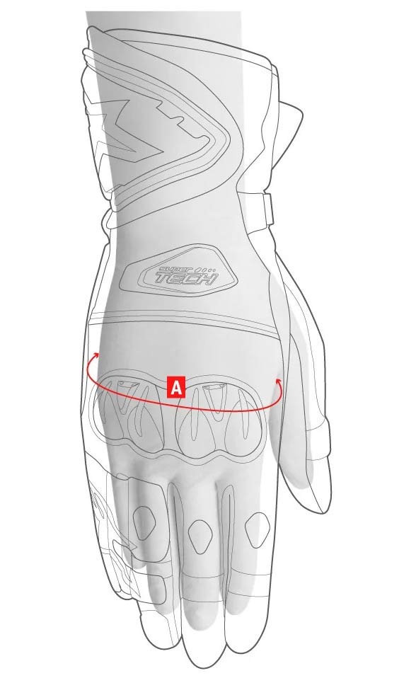 Size guide for women's motorcycle gloves